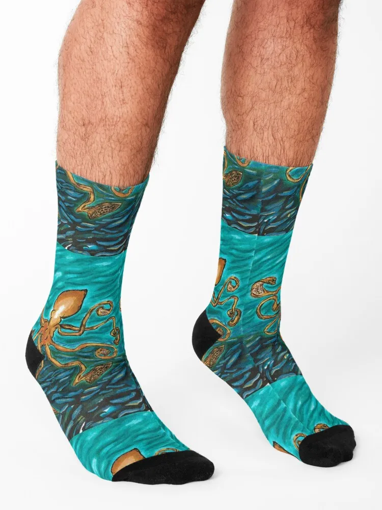 Deep Sea Squid Drawing by Brooke Socks Stockings man Sports sports and leisure valentine gift ideas Socks For Girls Men's