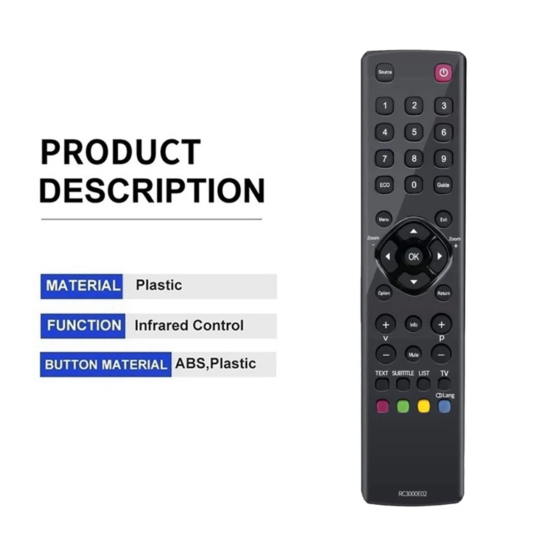 RC3000E02 Replace Remote Control For TCL TV L19E4103 L40E3000F L40E5200F L46E5300F L48F3300F L24D3260F L24D3270 L32D3260