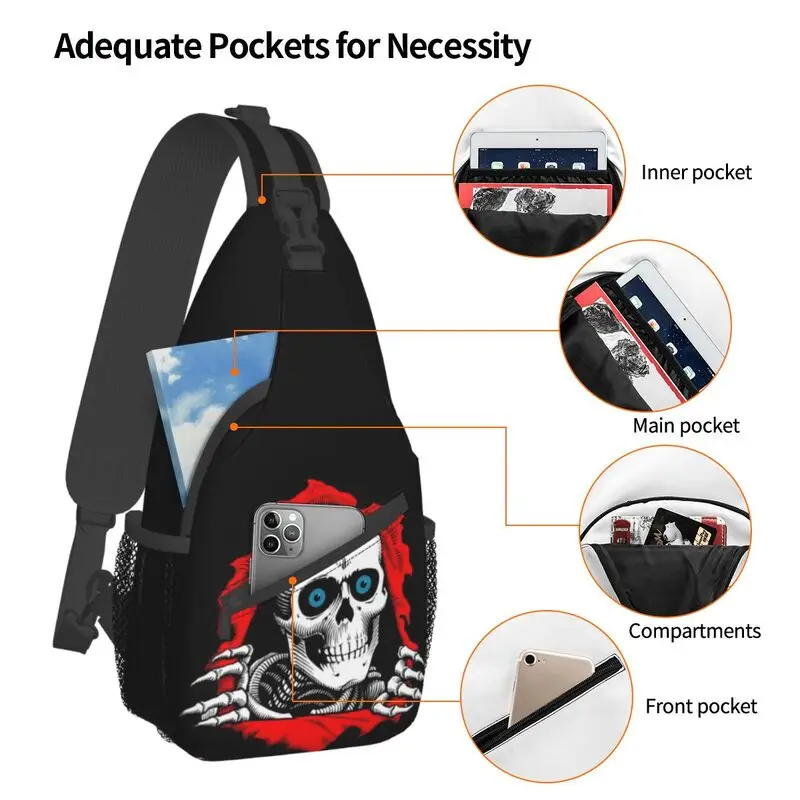 Torn Metal Skull Sling Crossbody Backpack Men Custom Gothic Skeleton Chest Shoulder Bag for Traveling Daypack