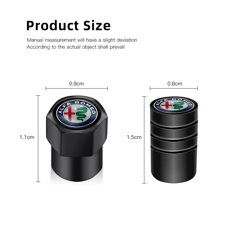 4Pcs Colour Metal Car Wheel Tire Valve Caps Stem Covers Accessories For Alfa Romeo 4C 159 Spider Giulia Giulietta 8C Car Styling
