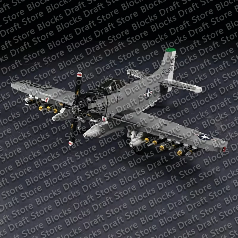 A-1H Skyraider Plane Model MOC Building Bricks War Equipment Modular Technology Gifts Holiday Assemble  Toys Suit Display QWERT