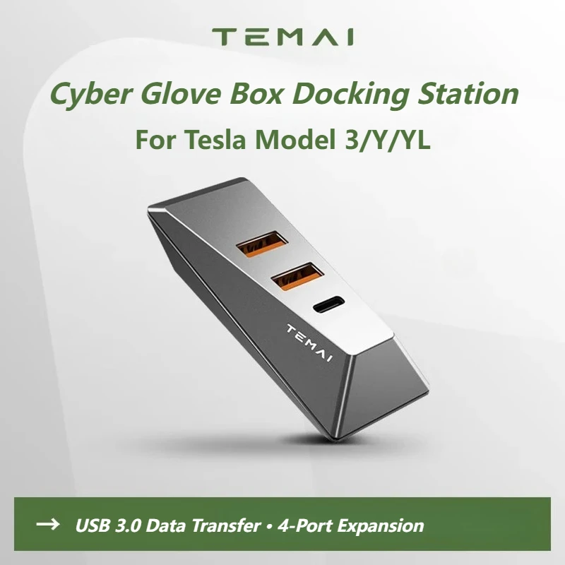 TEMAI Cybertruck Glove Box Dock Expander for Tesla Model 3 Highland Model Y/YL Juniper,USB Central Control Dock HUB Adapter
