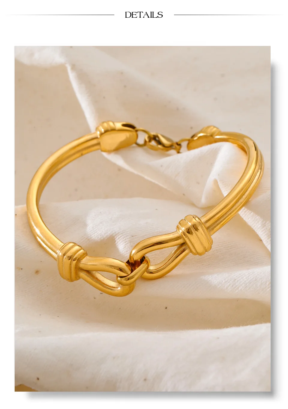 Yhpup Markantes Edelstahl-Armband mit Metallstruktur und Knoten, wasserdicht, 18 Karat golden, PVD-beschichtet, hochwertiger Schmuck, Geschenk – Detail 6
