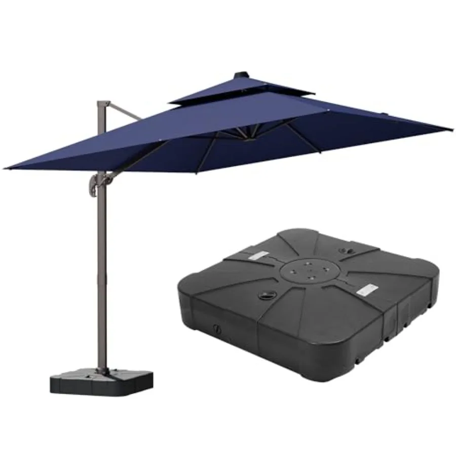 9x12FT Navy Cantilever Outdoor Patio Umbrella with Base Large Rectangular Offset Design Double Top Heavy Duty Aluminum Frame 36