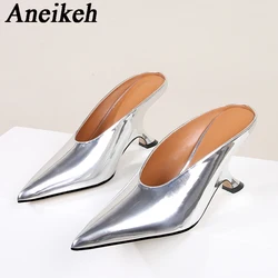 Aneikeh Fashion Silvery Sequined Women Slingbacks Pumps Pointed Toe High Heels Wedding Prom  Ladies Shoes