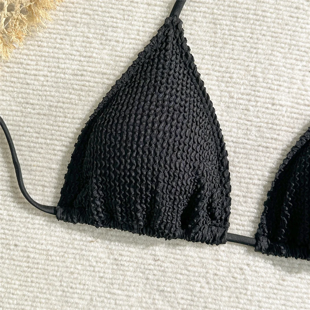Mit Rock, geraffter, knitteriger Neckholder-Bikini, Damen-Badebekleidung, dreiteiliges Bikini-Set, Badeanzug, Badebekleidung, Schwimmbekleidung V7027 – Detail 17