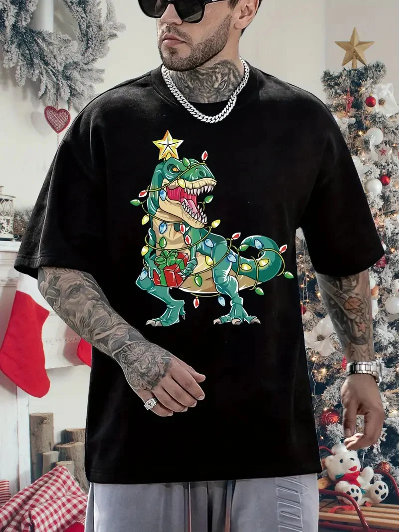 Fashion Loose Men Christmas Tee Cartoon Elk 3D Print Men's T Shirt Casual O-neck Short Sleeve Tops New Year Party X'mas Clothing