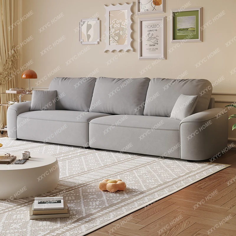 Modern simple cream style skin-friendly high-end velvet sofa living room small apartment rental room, straight row fabric sofa