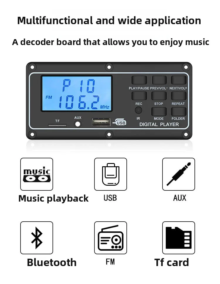 SOTAMIA Car Bluetooth Power Amplifier Decoding Board 60W*2 Dual Channel High Power MP3 Module LCD Display Bluetooth Sound Box