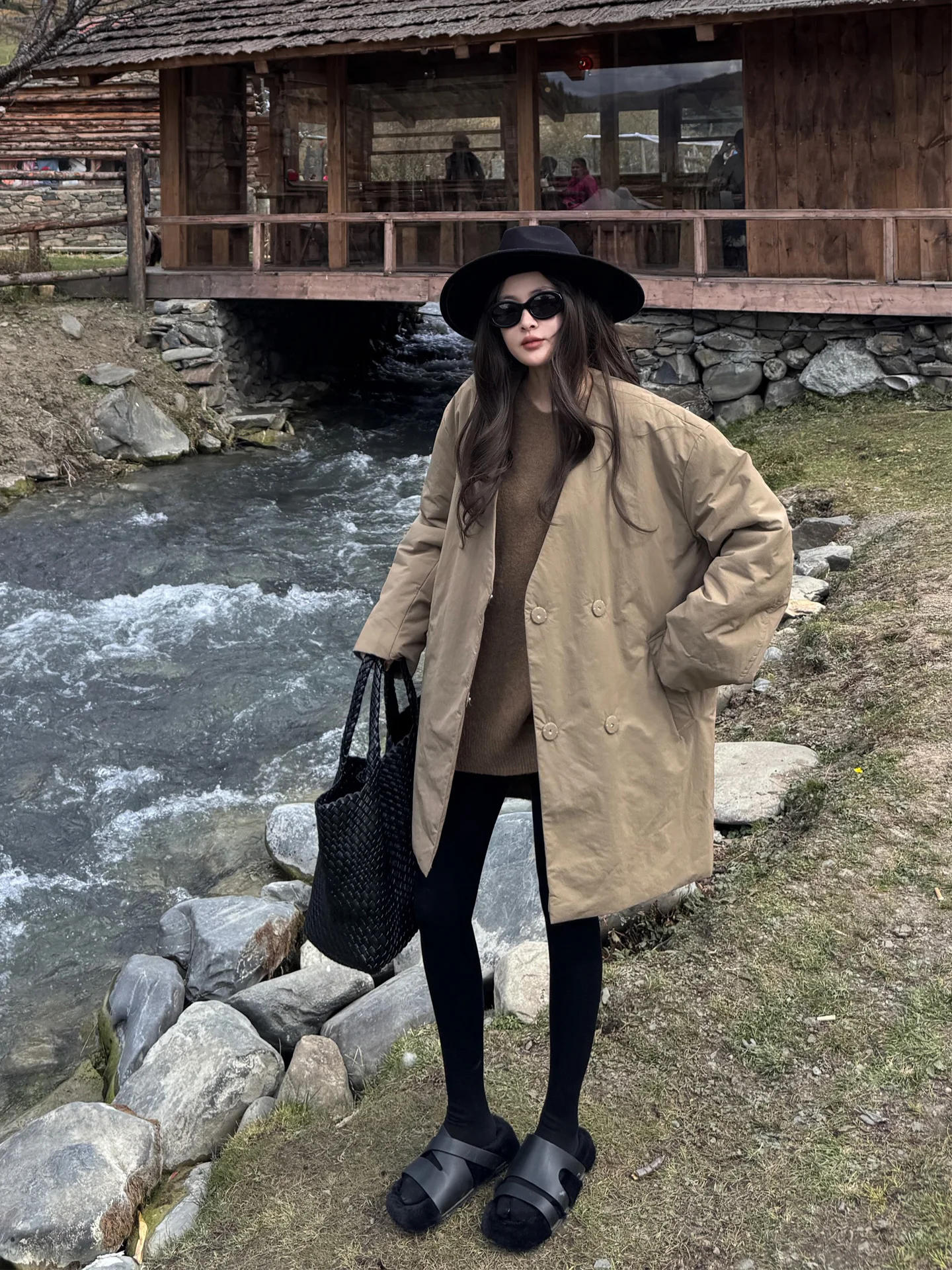 

LADYC Women's Cotton Jaet Windbreaker Coat Belted Waist Double Row Buttons Warm Winter Outerwear Faionable Loose Fit