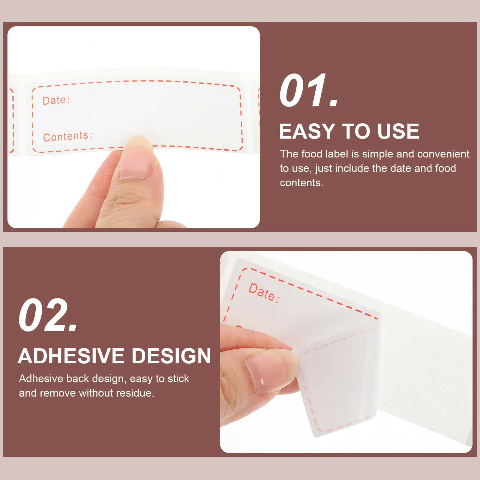 3 Rolls Food Labels Sticker Set Removable Date Content Sticky Labels for Bottles Bags Containers Kitchen Storage Organization