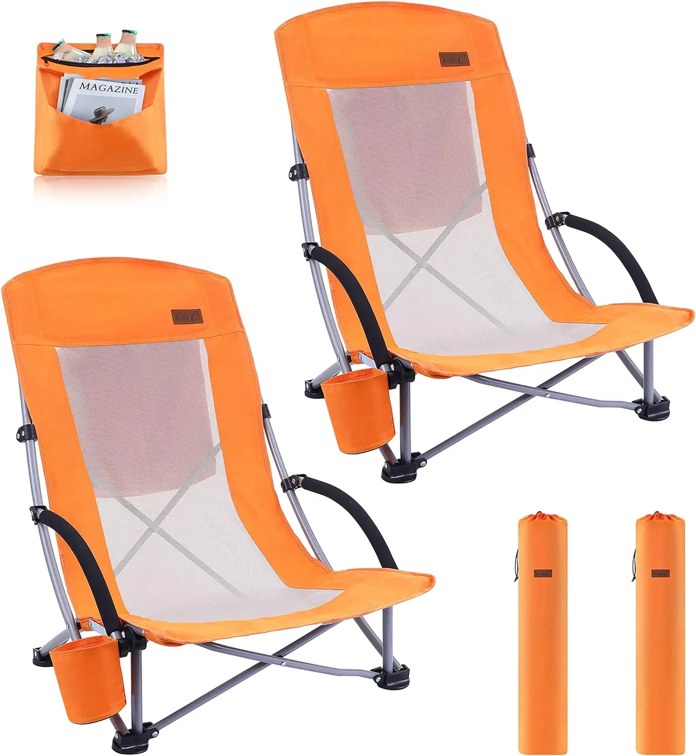 

Beach chair with cooler, high back, cup holder and tote bag, Heavy duty outdoor, Camping, BBQ, Travel, picnic, Festival set of 2