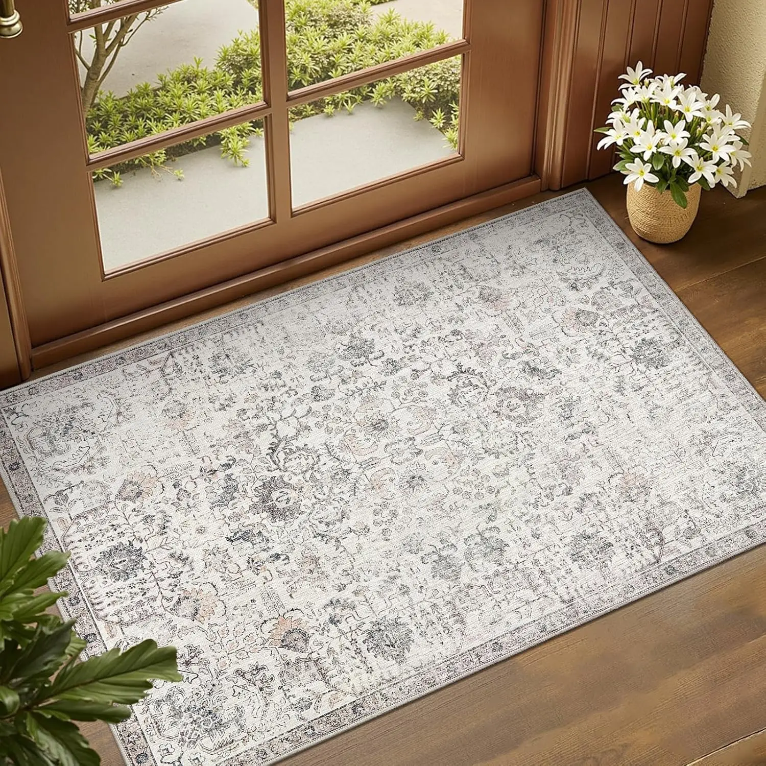 

Коврик Kalen Area Rug 2x3, моющийся, для прихожей, винтажный, легкий, тонкий, ретро, с эффектом потертости, с цветочным узором