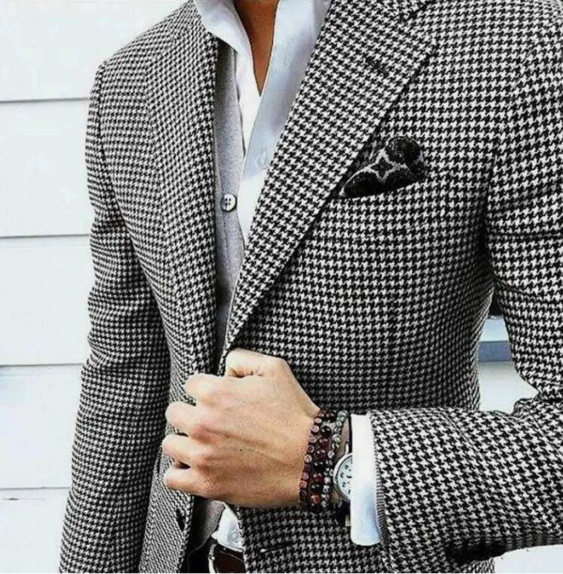 Houndstooth Classic Men's Suit Coat Notched Lapel Tuxedos For Wedding Single Breasted Groom Wear Only Blazer Customized