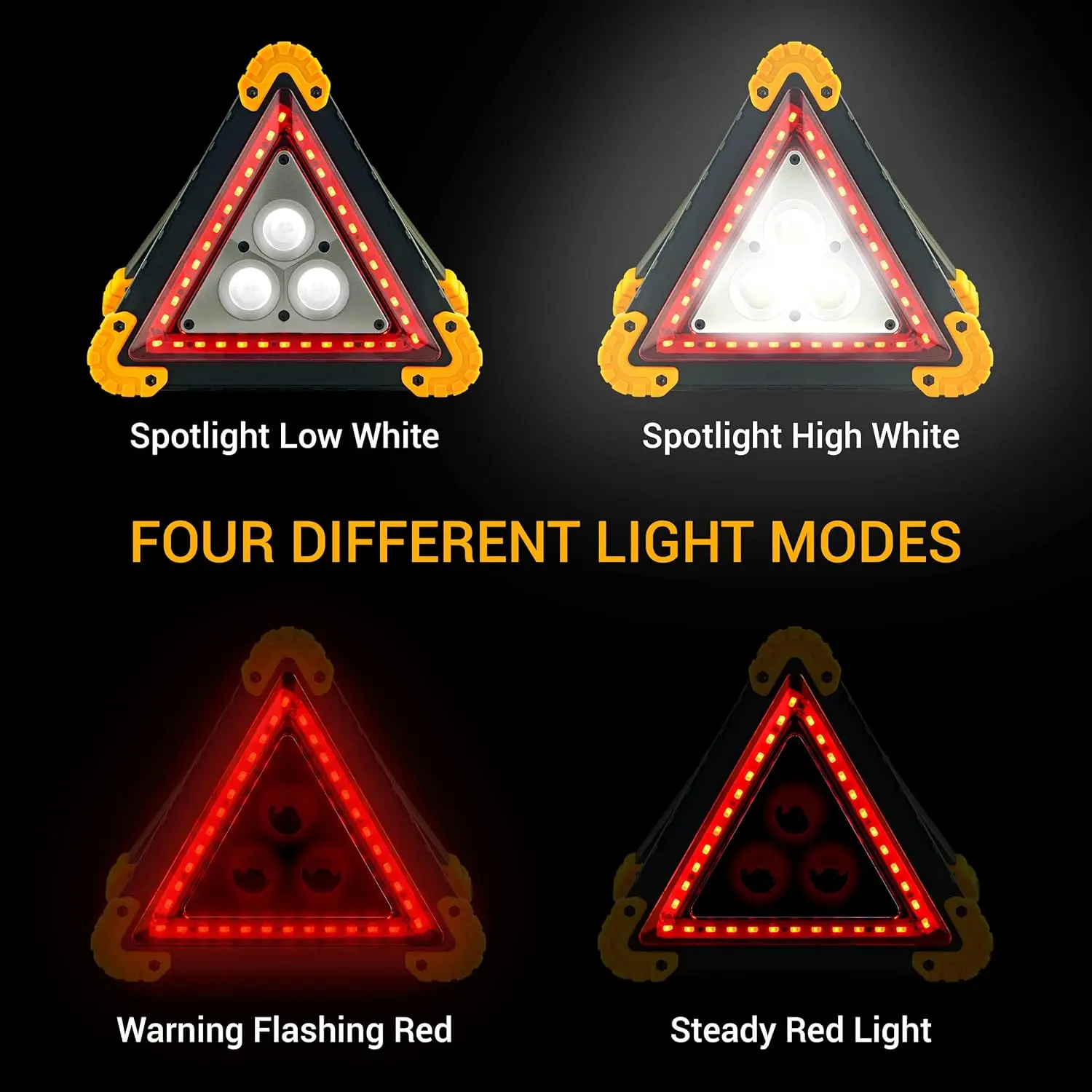 Emergency Warning Triangle - LED Light, Water-Resistant, Shockproof & Portable for Cars Safety Roadside Reflective Signs