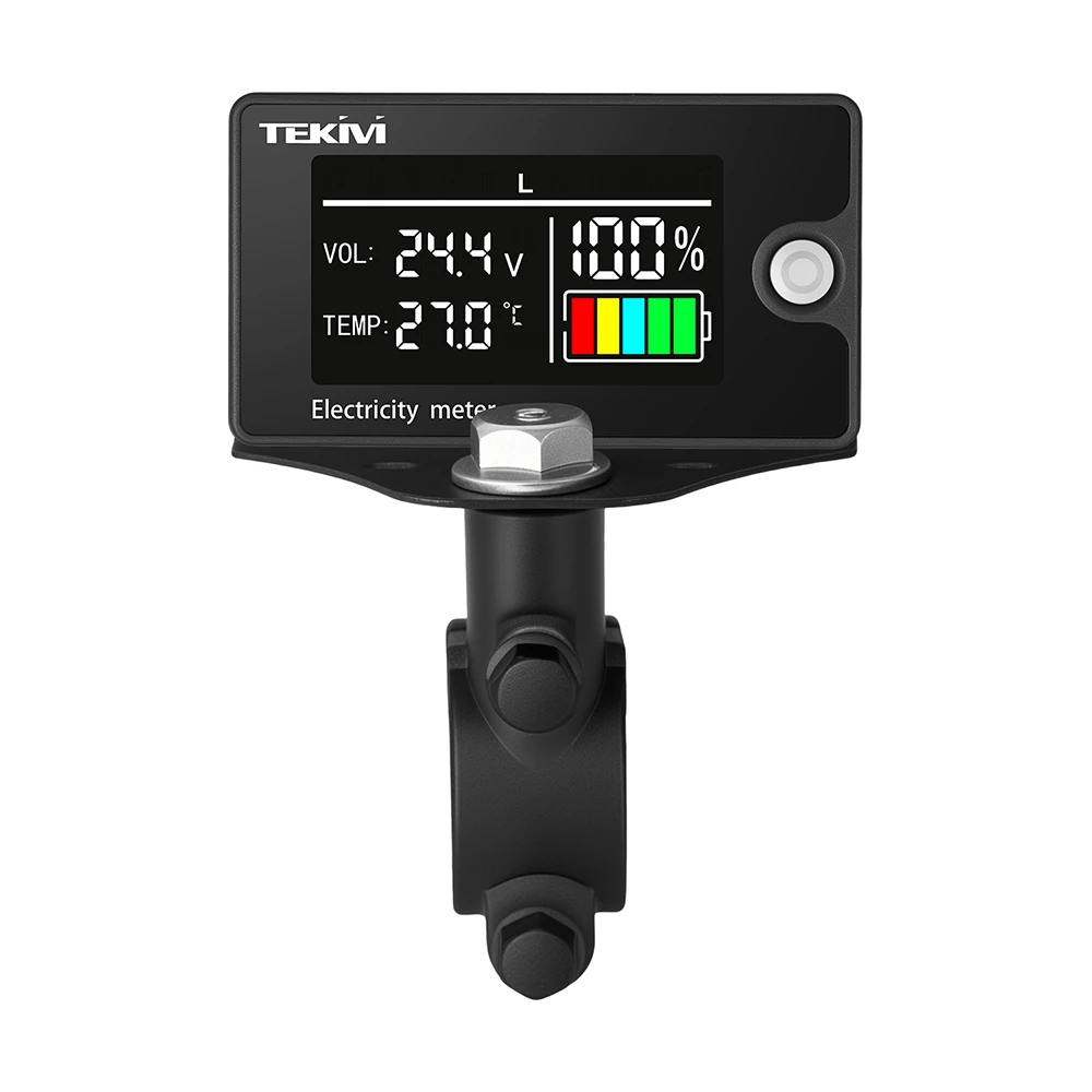 Upgraded DC 8-100V Digital Battery Capacity Indicator Voltmeter LCD Electricity Meter Temperature Display with Base Bracket