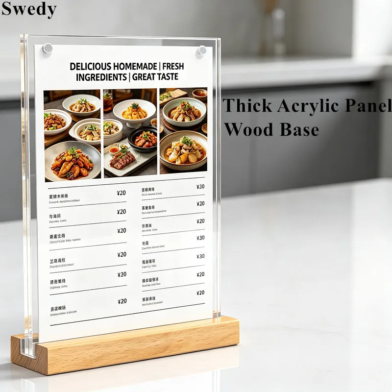 5 Pieces A6 Acrylic Menu Sign Holder Stand Double Sided Bottom Load Table Top Display Stand Magnetic Menu Holder Ad Frame