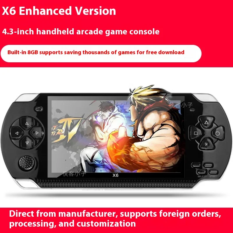 Hot sale Upgraded version X6 foreign trade handheld PSP game console 4.3-inch color screen 128-bit arcade GBA children's toy