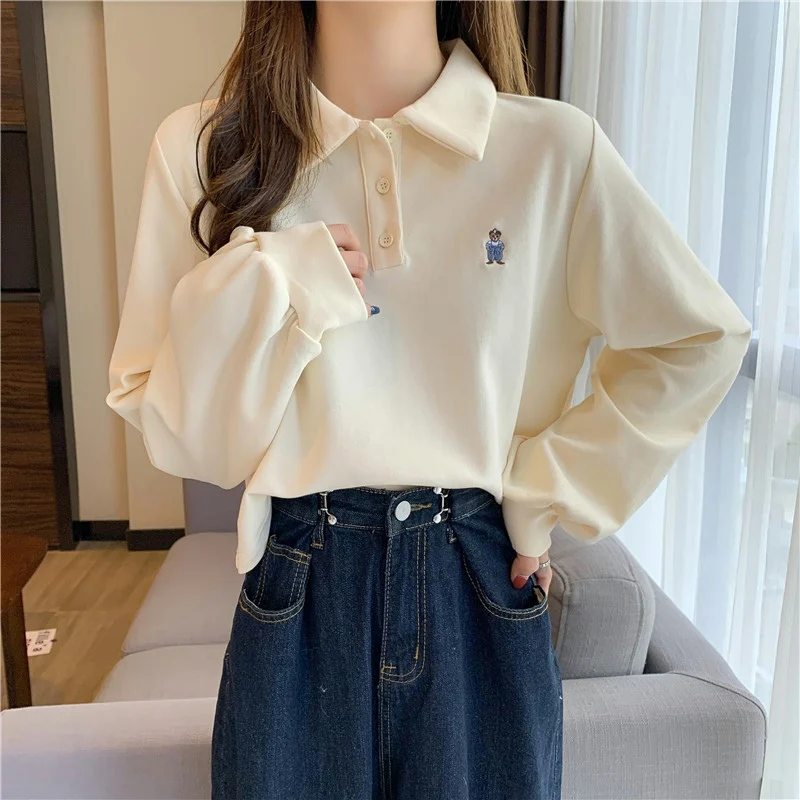 cartoon embroidery crop top Hoodies Women Korean cotton Kpop white thin Sweatshirt young Girl Streetwear Sudadera kawaii clothes