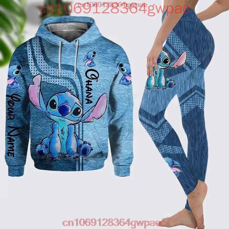 Disney Stitch Hoodie and Leggings Set Women's Stitch and Angel Christmas Hoodie Yoga Pants Sweatpants Fashion Tracksuit Set