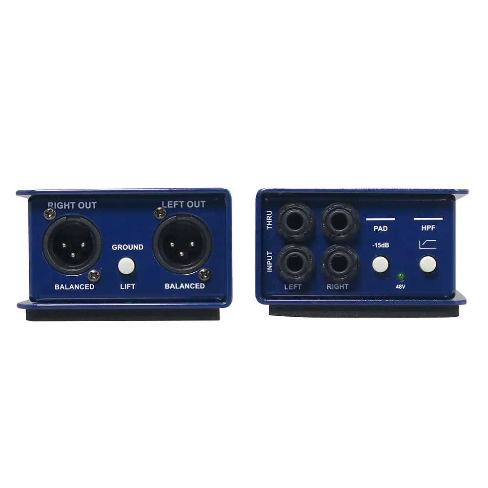 J48 Stereo Premium Active DI Box with 48V Phantom Power for Live Concert Studio Recording Guitar Bass Keyboard Professional
