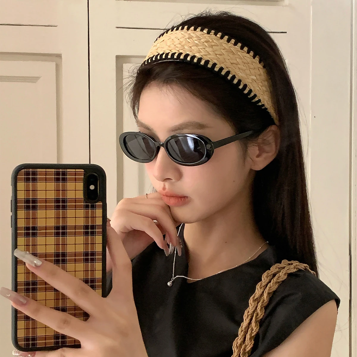 1pc Vacation Straw Wide Brim Headband Seaside Photo Bohemian Headband Fashionable Versatile Hair Press Hairpin Hair Accessories