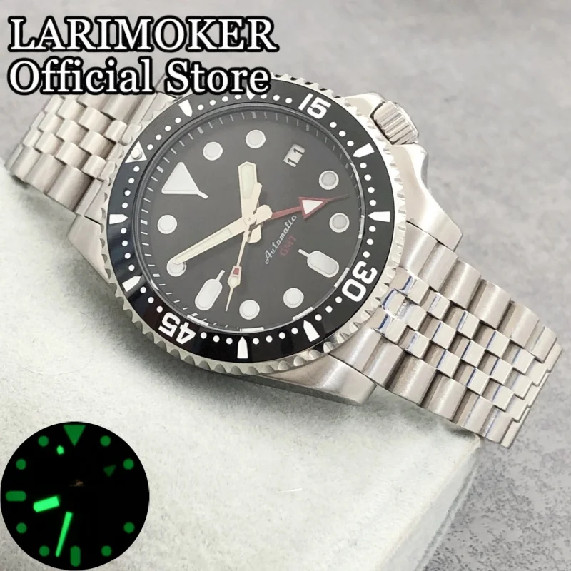 

LARIMOKER новые 40,5 мм механизм NH34 серебряные автоматические механические водонепроницаемые мужские роскошные часы с сапфировым стеклом с керамическим безелем
