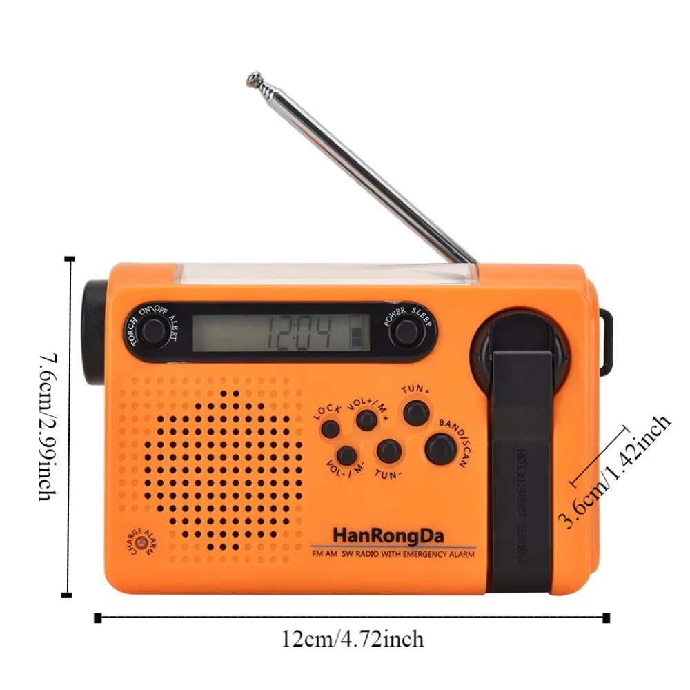 2000mAh Portable Solar Hand Crank Radio Power Bank LED Flashlight USB Charging Hand Radio Phone Charger Multi-band