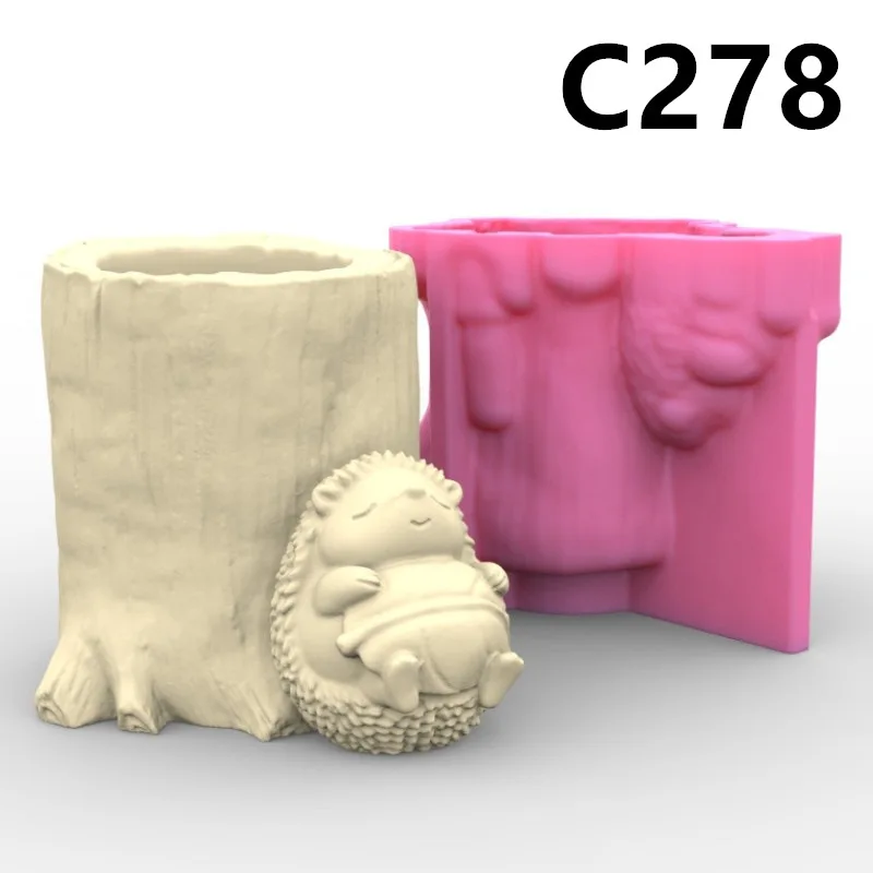 C278 Hedgehog and Tree Stake Flower Pot Pen Holder Silicone Mold Gypsum form Scented Stone Ornaments Homemade Handicraft