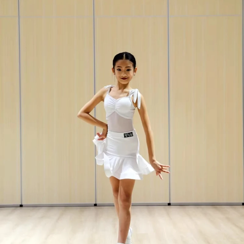 Zomer nieuwe stijl Latin dans oefen- en prestatiekostuums voor kinderen, meisjes en Latin danskostuums voor kinderen