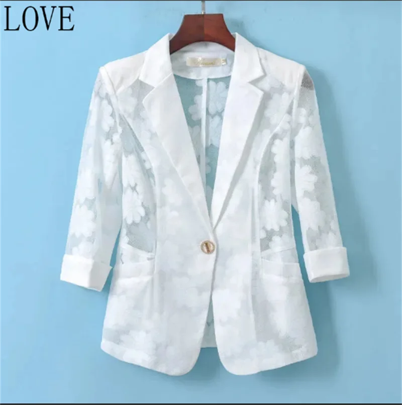 Women Jacket Lace Short Small Suit Jacket Women Wear Fashion Spring and Summer Light Cropped Sleeve  Suit Sunscreen Shirt Tide