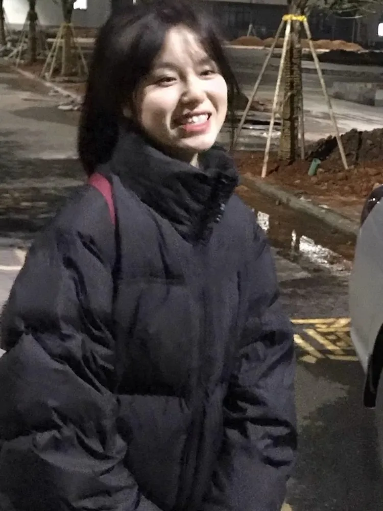 

Thickened Cotton Jacket Pure Color Women's Spring New Large Size Student Versatile Bread Style Loose Black Outerwear