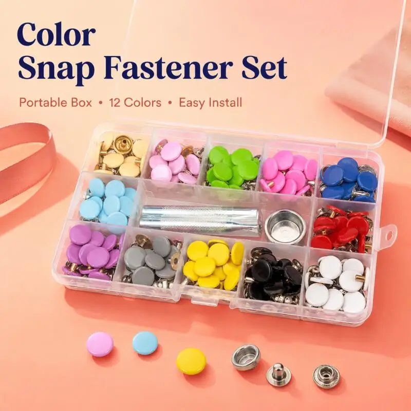 125 Stück 12,5 mm farbige Druckknöpfe mit Stanzwerkzeug für DIY-Bastelarbeiten, Nähzubehör-Set – Detail 1