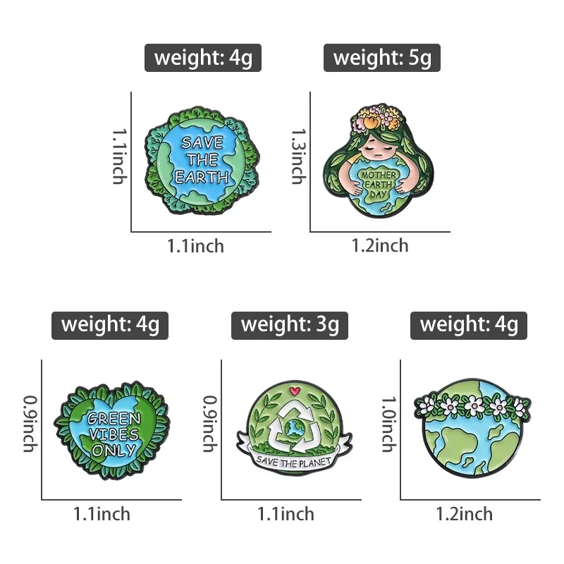 Protect Earth Environment Awareness Enamel Pins Green Healthy Plants Brooches Lapel Badge Cartoon Creative Clothes Jewelry Gift