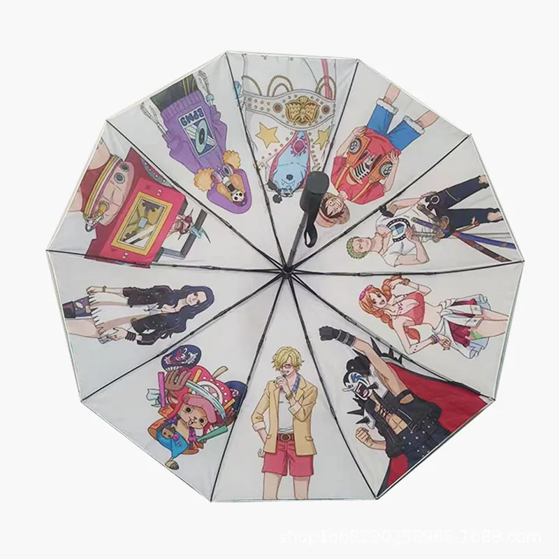 Anime One Piece Figure Luffy Creative Cartoon Umbrella Automatic Double Layer Thickening Nighttime Reflective Umbrella Gift Toys