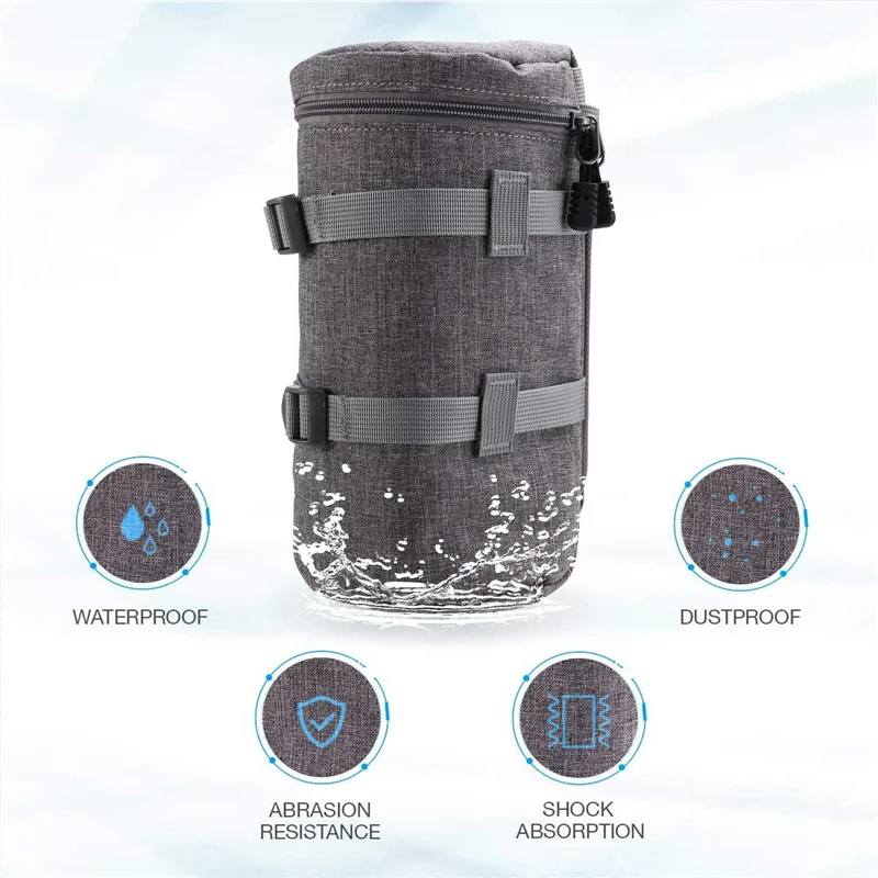 

SLR Camera Lens Bag Camera Lens Protective Case Lens Tube Storage Bag Waterproof Shockproof Lens Bag For Nikon,Canon Grey