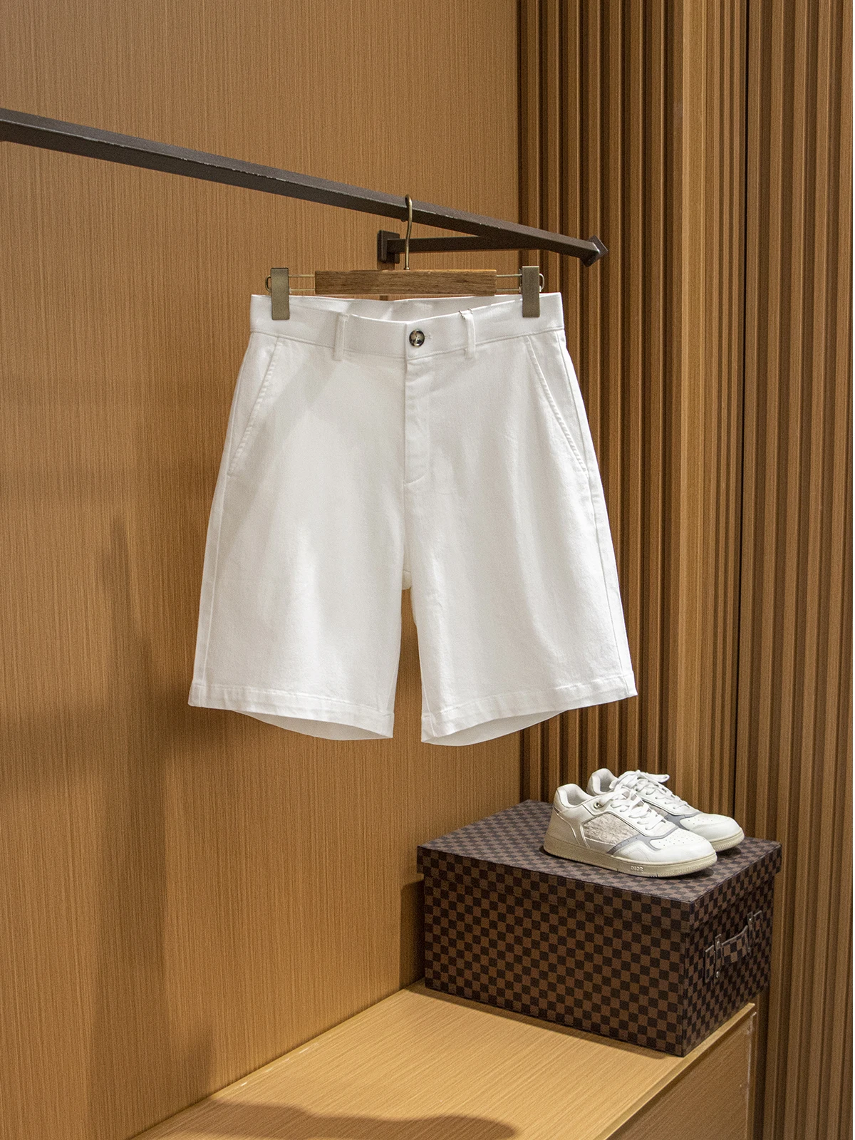 

Classic White Cotton orts Loose Straight Fit Five-Quarter Length Casual Summer Men's Faion Urban Sle Dploid Brand