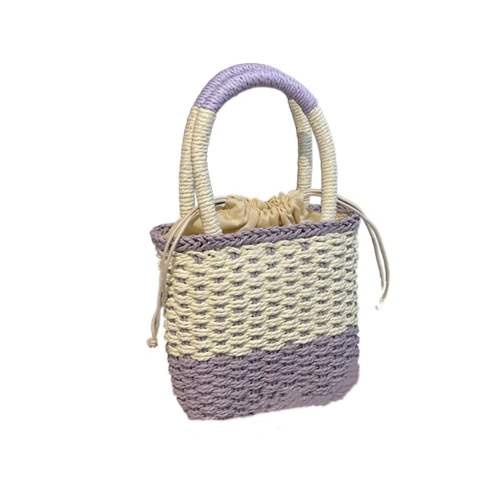 

Simple Colorful Weave Straw Bag Casual Summer Patchwork Striped Handbag Streetwear Large Capacity Beach Bag Lady