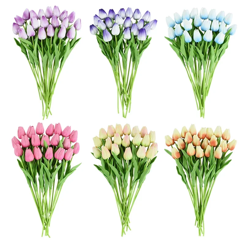 

10 Heads Luxury Artificial Tulips Flowers White Real Touch Bouquet Foam Fake Flower Wedding Home Living Room Christmas Decoratio