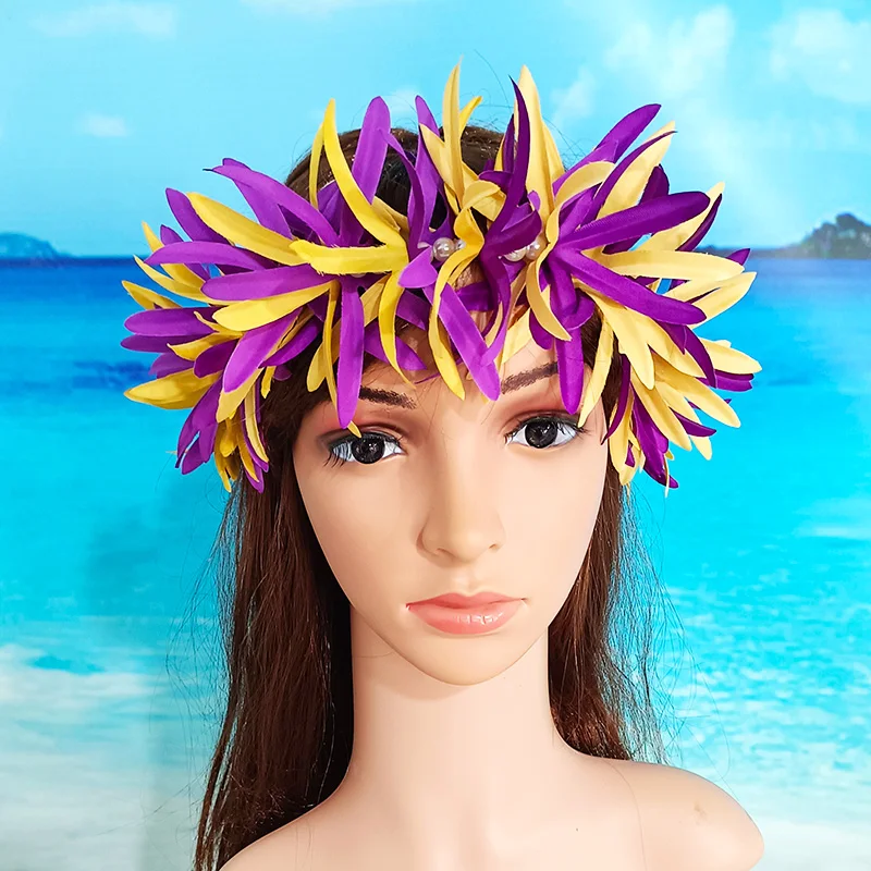 

New Arrival 2024 Graduation Lei Headband Purple Gold Spider Lily With Pearl Handmade Hawaii Garland Wedding Party Hair Accessory