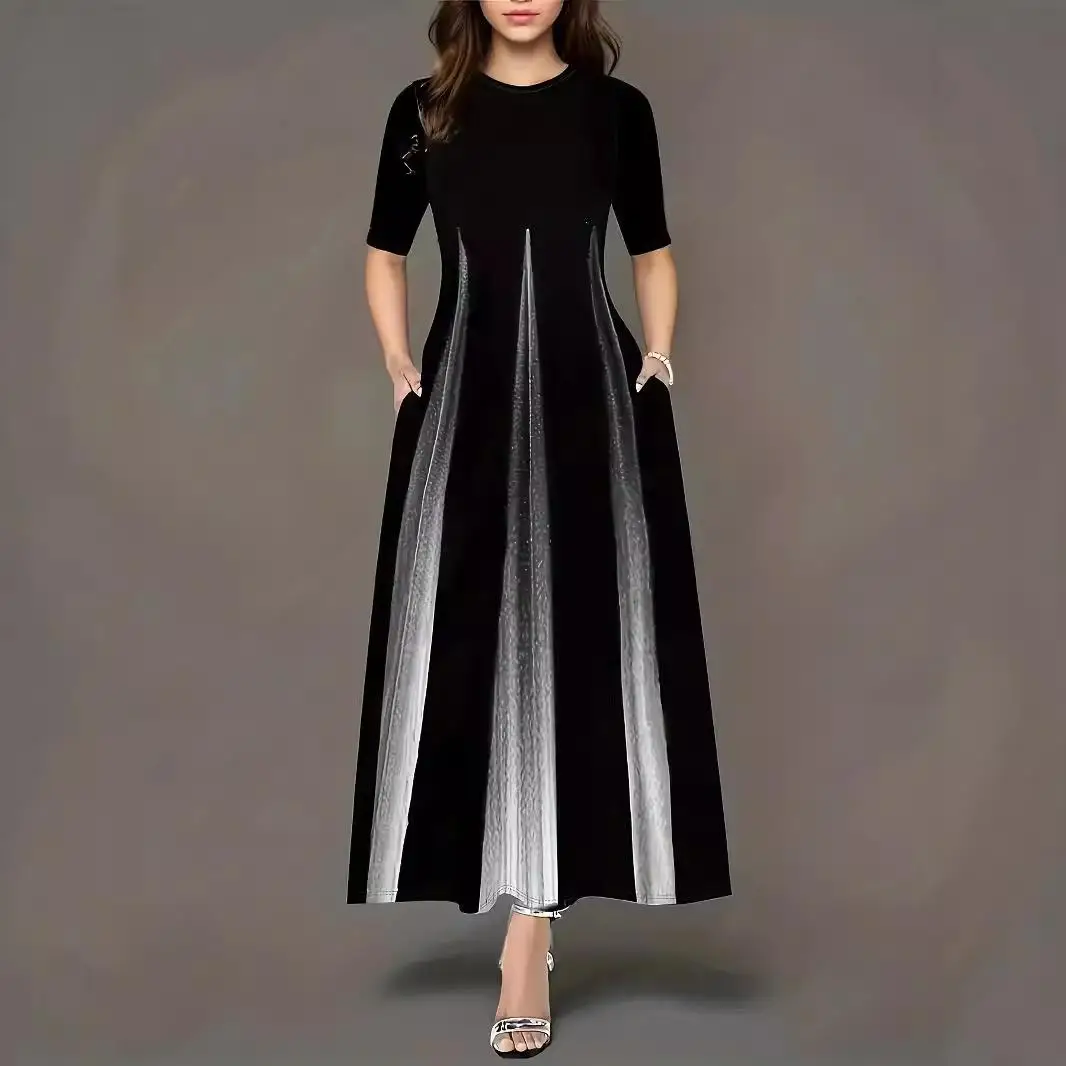 

Женская одежда Dr с принтом больших размеров, длинная юбка трапециевидной формы из полиэфирного волокна пяти четвертей Све, круглая Ne, молния с боковым отверстием