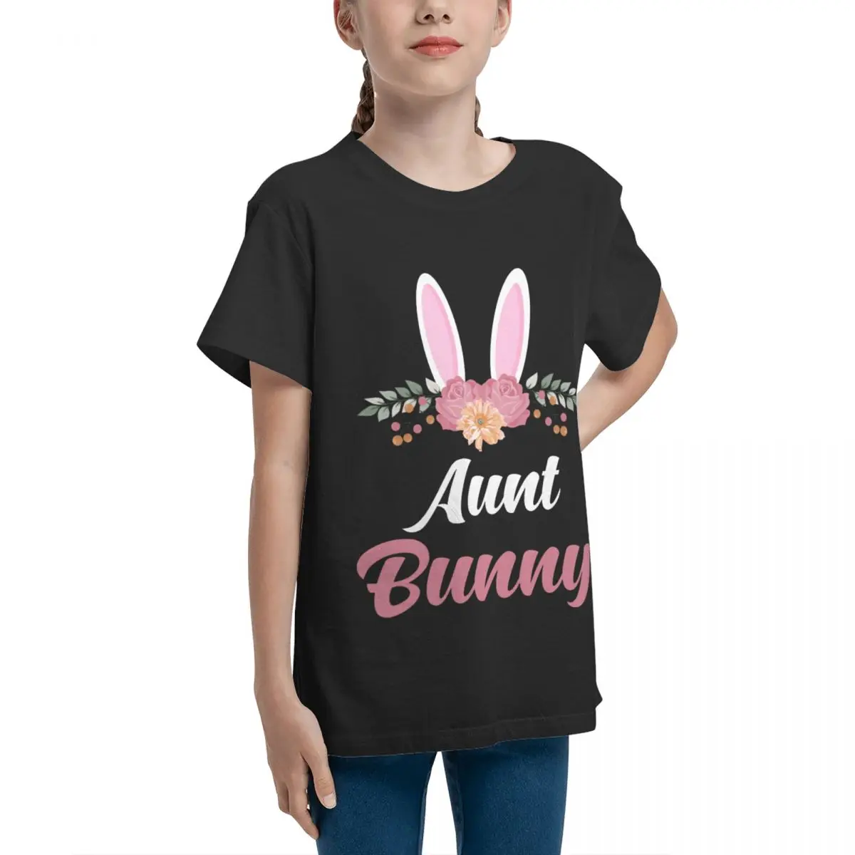 Easter Bunny Easter Bunny Aunt Unisex Shawl Colla Teeanger Basic Short Sleeve T-Shirt Round neck Tees Graphic Graphic