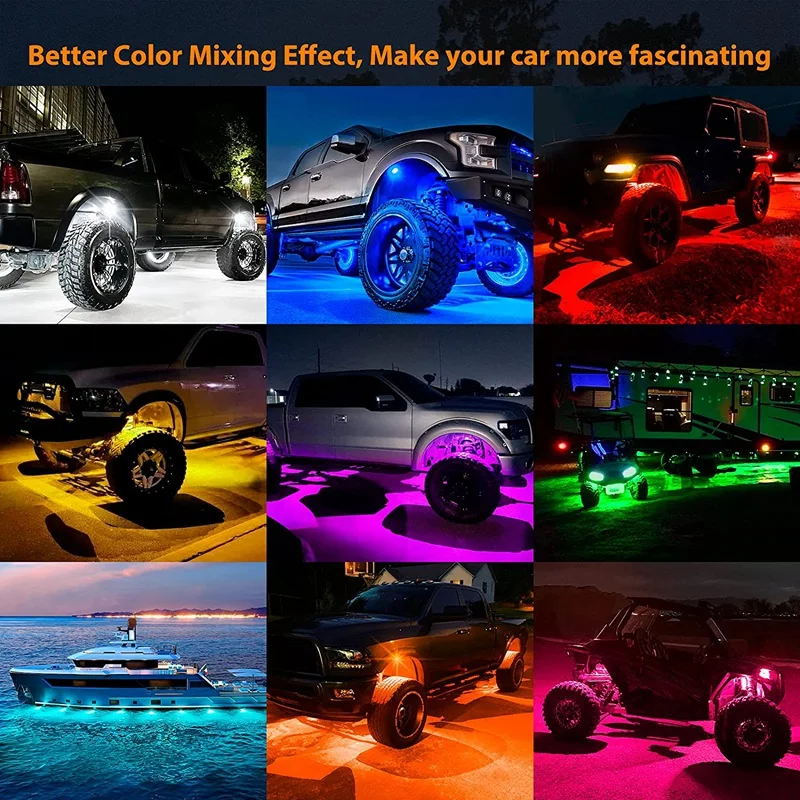 Car RGBW LED Rock Lights, With Smart APP Control, 64 Multicolor Underglow Neon Light Pods For Truck, Reactive Music Mode