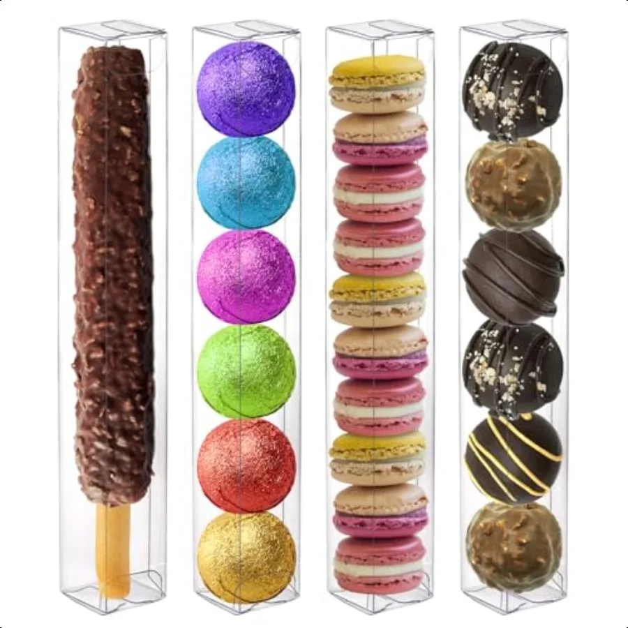 

100PCS Clear Pretzel Rod Boxes 1x1x8 Inches Chocolate Covered Pretzels Rods Box Gumball Boxes Individual Packaing Gift Box Plas