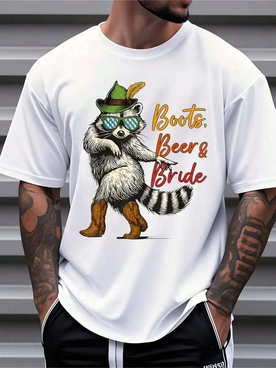 Funny Raccoon Boots Beer And Bride T Shirt Men Women Bachelor Party Wedding Graphic Tee Summer Top 100% Cotton Trendy Y2K