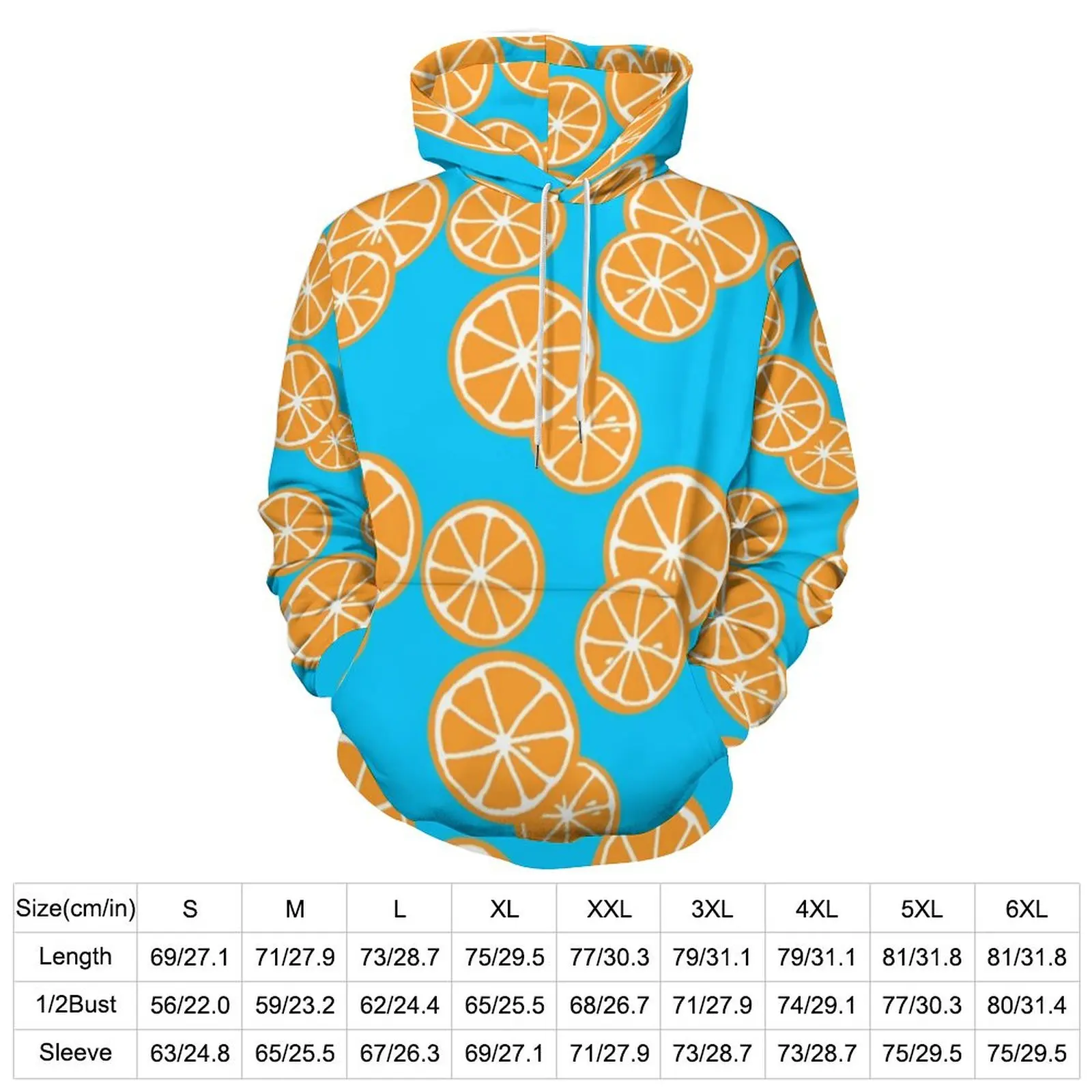 Oranges Slices Hoodies Yellow Fruit Print Street Wear Casual Pullover Hoodie Long-Sleeve Pretty Design Sweatshirts Gift Idea