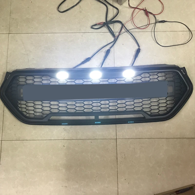 LED Front Grill Honeycomb Grille For Ford Escape Kuga 2017 2018 2019 Front Bumper Mask Mesh Amber Led Racing Grills Upper Grid