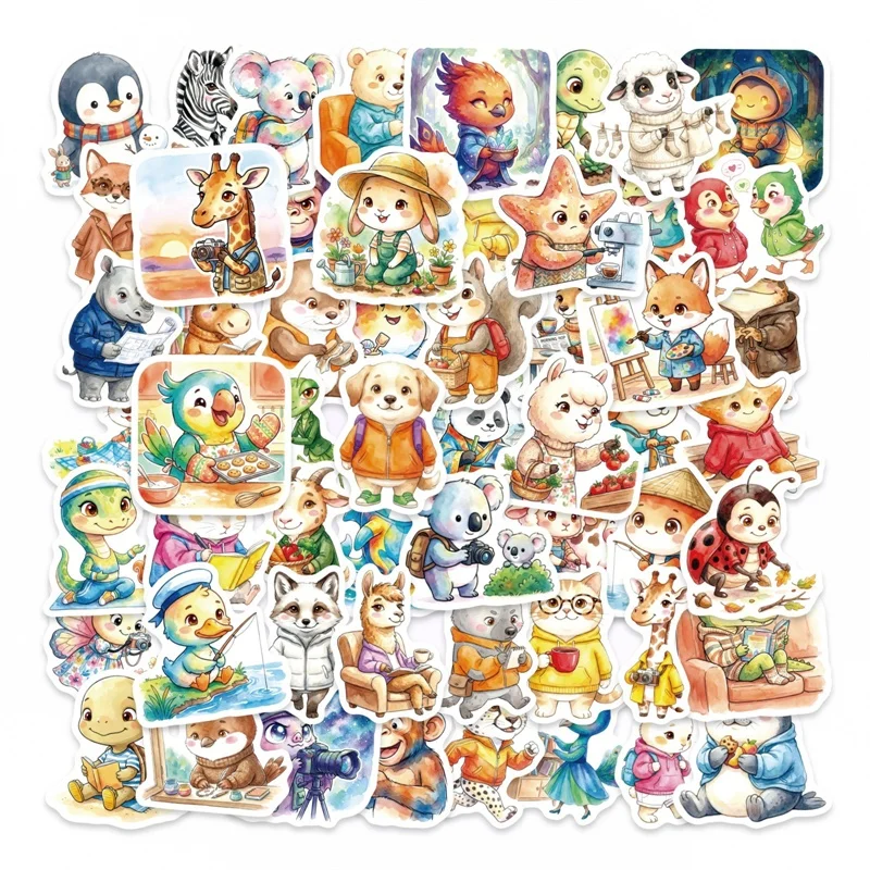 56PCS Novelty Animal PVC Sticker Aesthetic DIY Sticky Colored Decoration Scrapbooking Hand Accounting Supplies