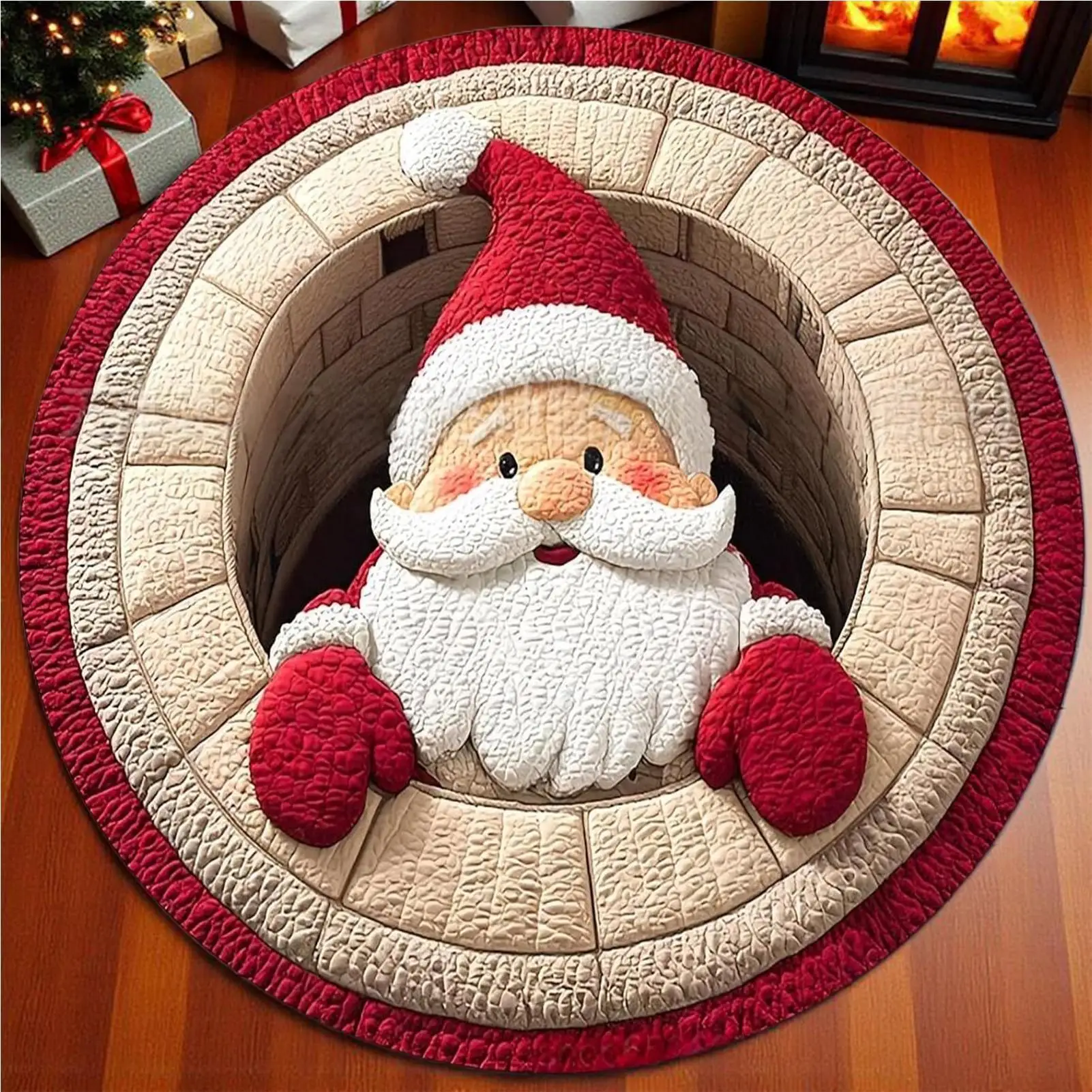 

Christmas 3D Rug 39 Inch Round Santa Claus Washable Door Mat Optical Illusion Area Rugs for Indoor Bathroom Entryway Home
