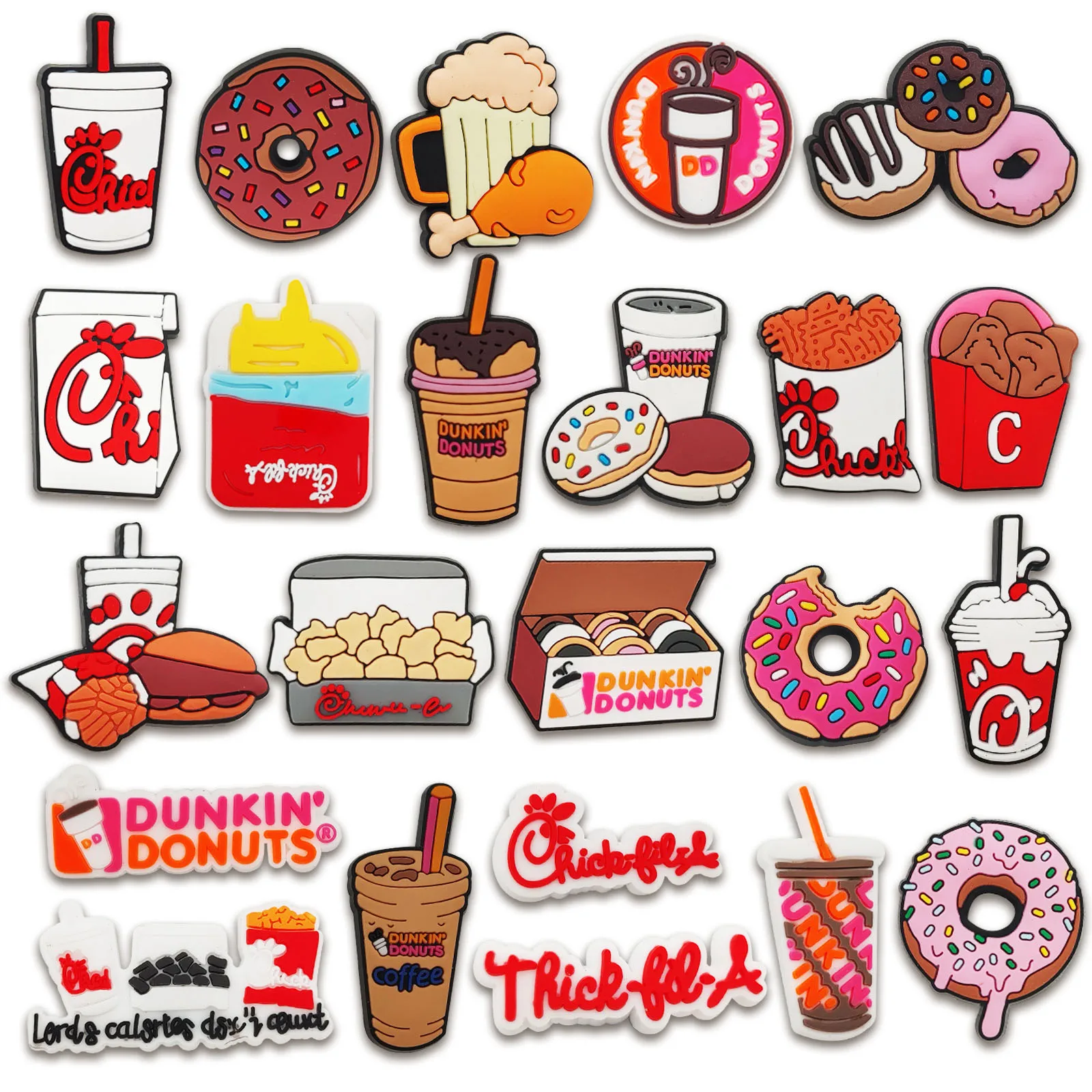 23Pcs Food Donut Series Shoe Charms For Shoe Key Chain Sandals Beach Bag, PVC DIY Shoe Decorations Accessories Shoes Pins
